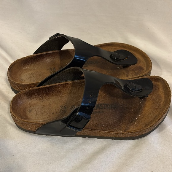 Birkenstock Gizeh Black Patent Leather Thong Sandals Size 36 - Picture 3 of 6